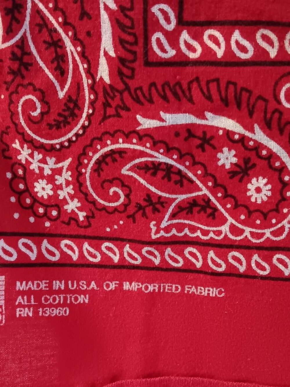 Vintage Bandana Scarf Hanky Red Paisley Cotton By Paris 20" X 18" Western Style